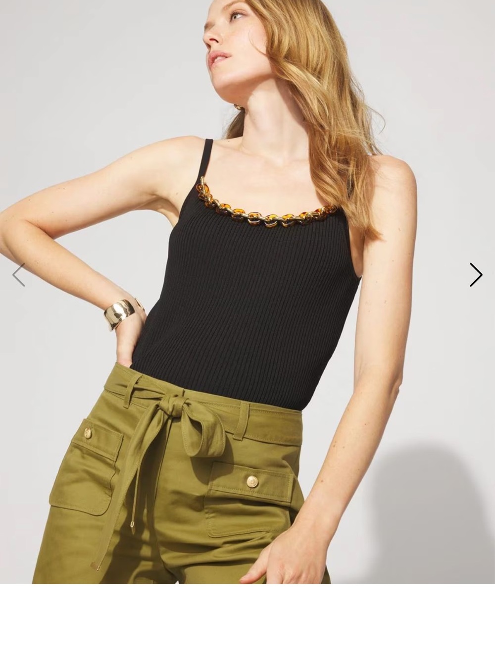 WHBM  Black Ribbed Chain-Trim Tank Top